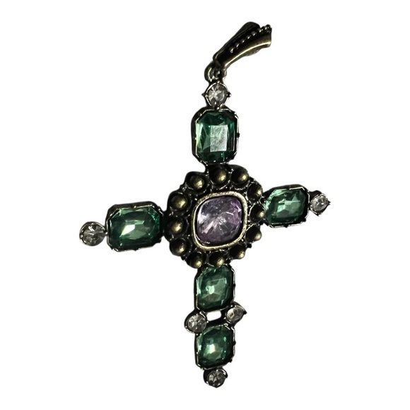 Y2K Emerald Green and Purple Cross Pendant - Picture 3 of 3